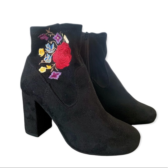 Carlos Santana Shoes - Carlos Santana Embroidered Rose Ankle Booties with block heel